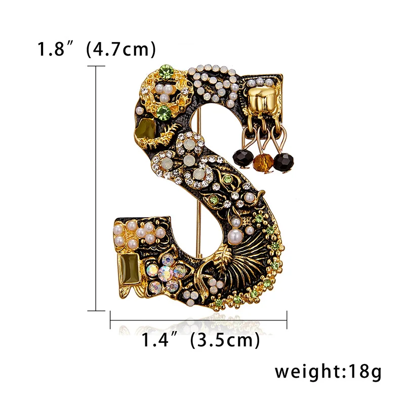 Элегантные 26 букв A D G S Броши с буквами для женщин Стразы жемчуг эмаль цветок свитер шарф костюм брошь булавка женские ювелирные изделия - Окраска металла: S