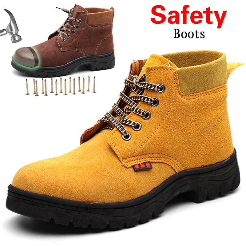

Men's Steel Toe Safety Work Boots Anti-puncture Steel Midsole Outdoor Ankle Hiking Leather Shoes