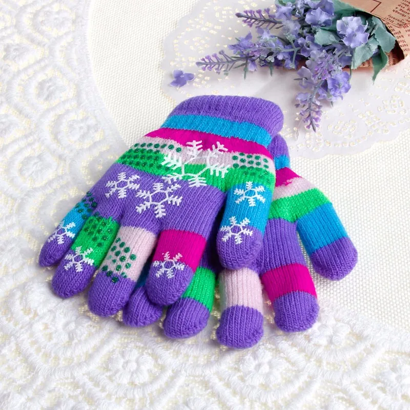 Лидер продаж, S/M, зимние детские двухслойные утолщенные теплые зимние вязаные перчатки с цветным принтом