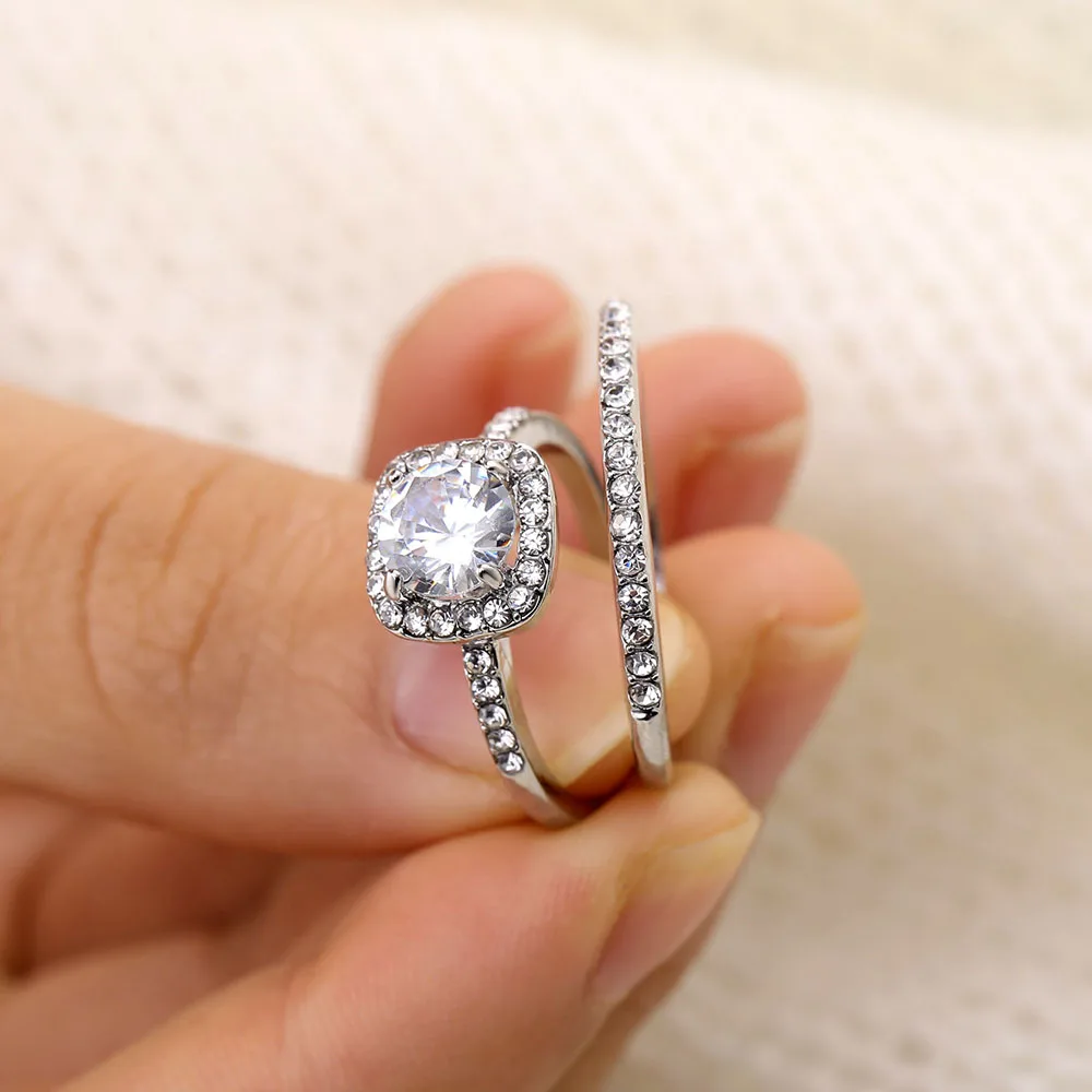 FAMSHIN модные обручальные кольца с цирконием и кристаллами для женщин и девочек, серебро, набор свадебных колец для влюбленных, свадебные украшения, вечерние, подарок
