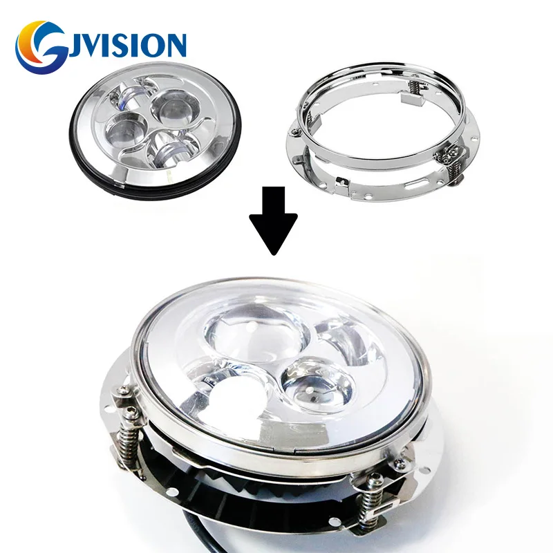 

Silver harley headlight H4 LED Motorcycle headlight projector Lens for Harley Davidson Mounting Bracket Ring Extension Trim Ring