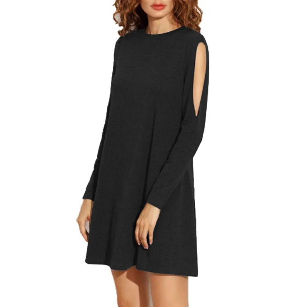 New Red O Neck Hollow Out Side Open Knit Dress Fall RU006 main image 1