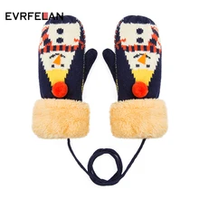 Evrfelan новые зимние толстые хлопковые перчатки для женщин с принтом снеговика вязаные перчатки варежки для девочек зимние уличные перчатки сохраняющие тепло руки