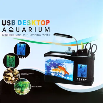 

USB Mini Aquarium Fish Tank with LED Lamp Light Aquarium Fishbowl With LCD Display Screen and Clock Fish Tank Aquarium