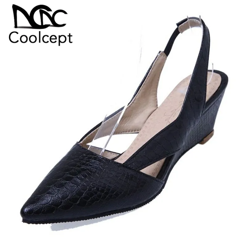 

Coolcept Plus Size 33-45 Sexy Women Wedges Sandals Pointed Toe Summer Shoes High Quality Brand Sexy Sandals Fashion Footwear