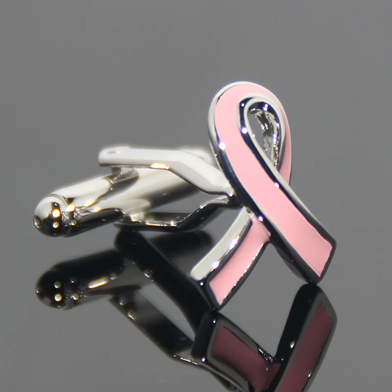 

PBR235(1), Copper Material Courage Pink Color Ribbon Breast Cancer Awareness Campaign Cuff Links Sleeve Button for Men Women
