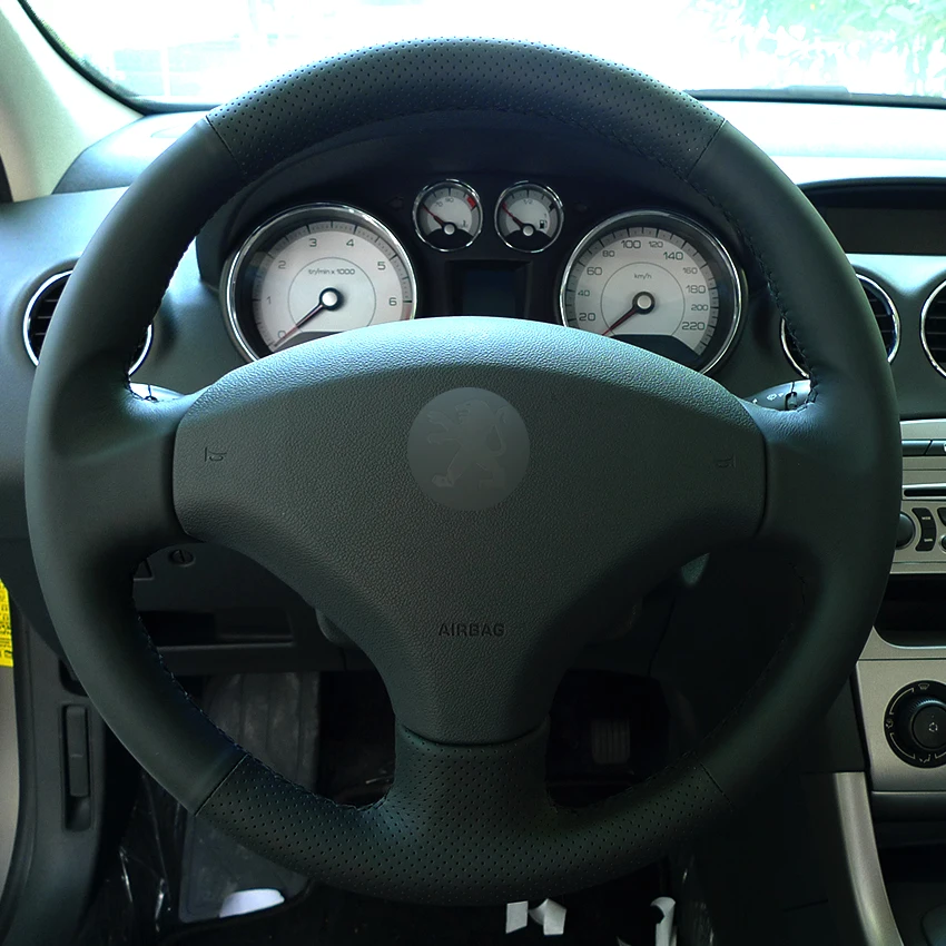 Black Synthetic Leather Car Steering Wheel Cover for Old Peugeot 408