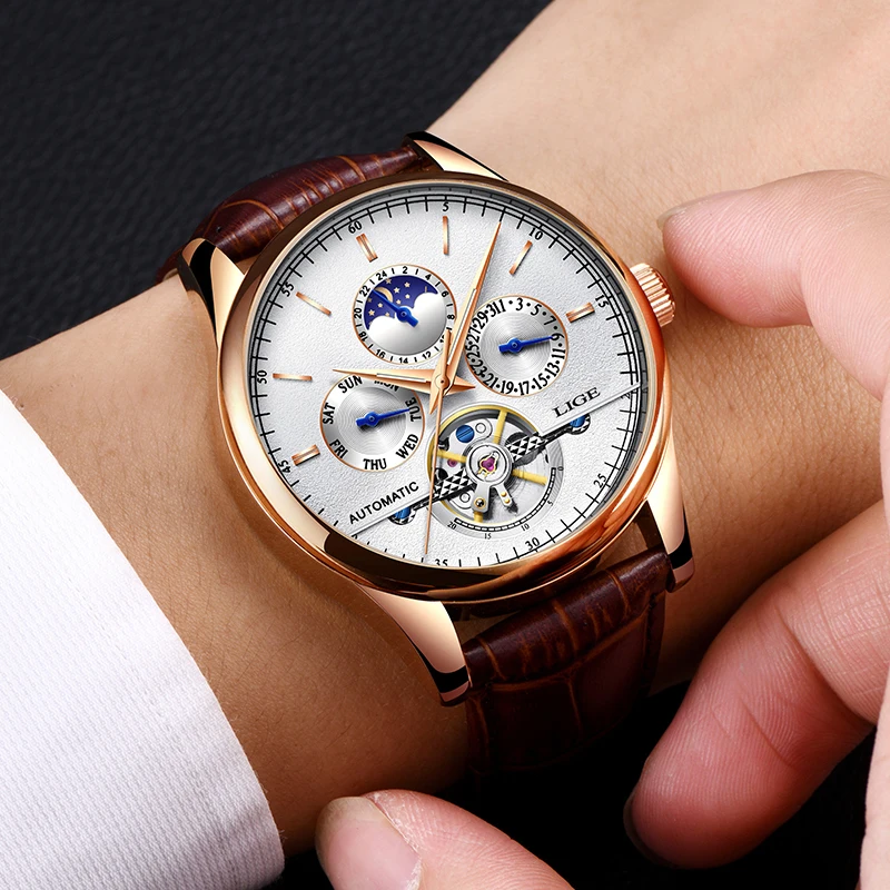 LIGE Luxus Marke Männer Uhren Automatische Mechanische Uhr Tourbillon Sport Uhren Automatische Datum Uhr Wasserdichte Armbanduhr + ox|Mechanische Uhren| - AliExpress