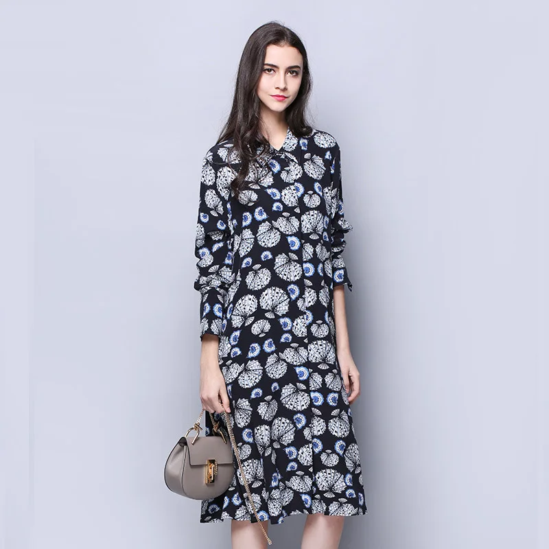 

Silk Modal Dress Preppy Style Women Long Sleeve Real Silk Dress New Spring 2017