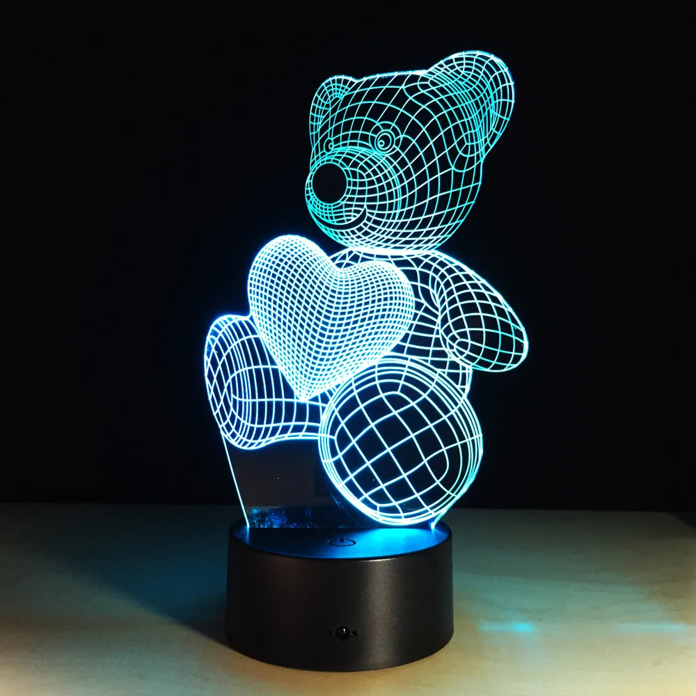  3D Color Changing Mood Lamp Animal Cute Teddy Bear Bulbing Light USB Love Bear Luminous Doll Lovely - 32715622439