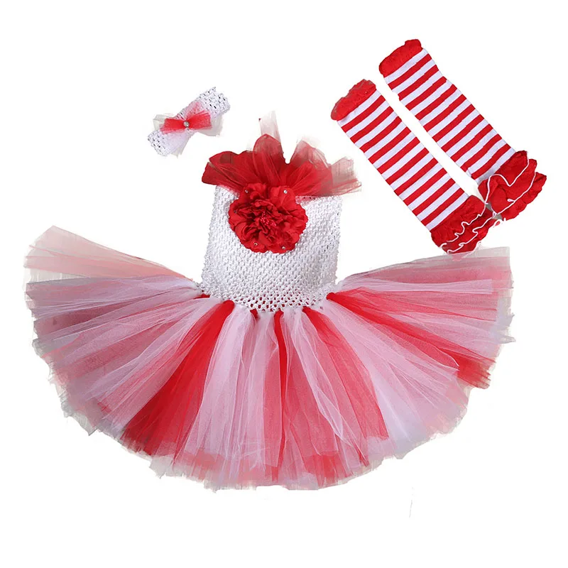 Красное Тюлевое платье-пачка для маленьких девочек; рождественское платье для маленьких девочек; одежда для маленьких девочек; детское платье принцессы до колена с цветочным узором и рождественскими носками
