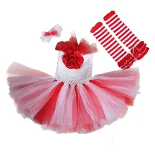 Red Tulle Tutu Toddler Girl Christmas Dress for Baby Girl Clothes Kids Princess Knee Length Flower Dress with Christmas Socks knee length blush pink flower girl dresstiered tulle cupcake toddler infant tutu girl birthday dress