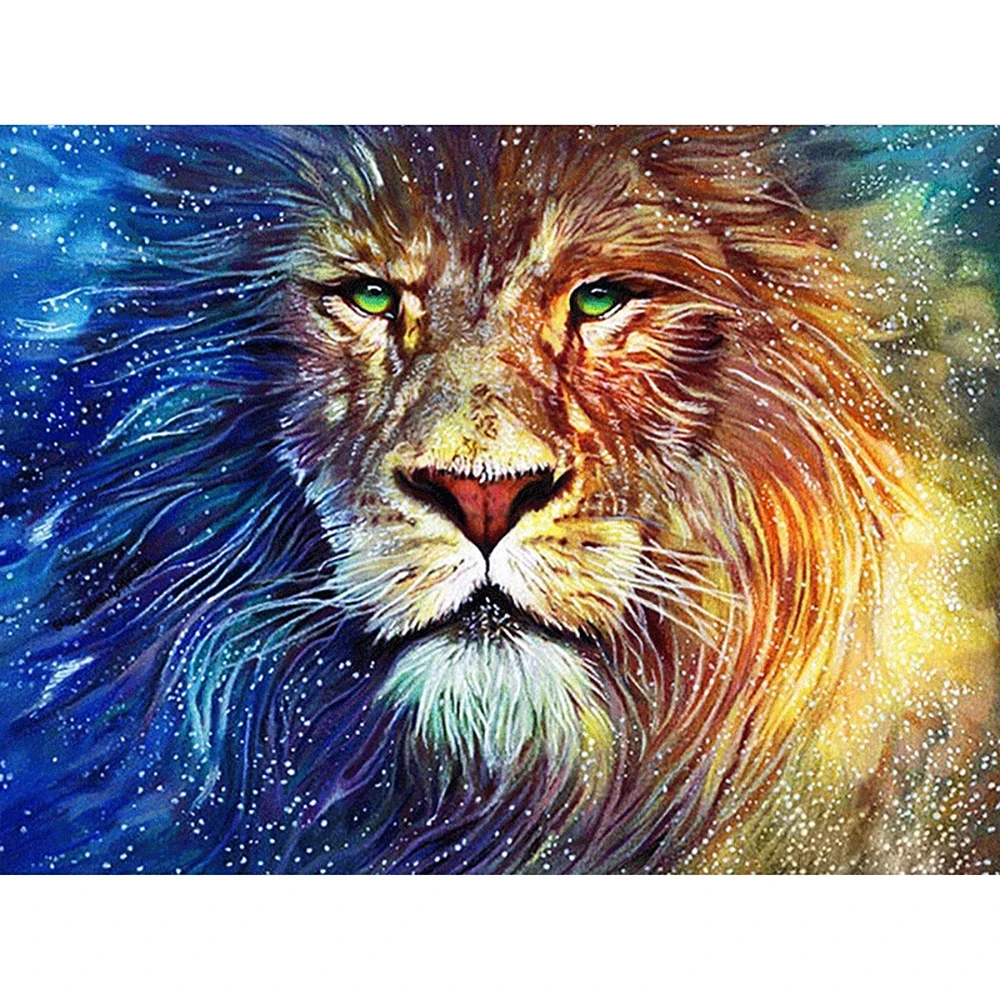 DIY Diamond Painting Cross Stitch Lion And Starry Sky Square Round Rhinestones Animal Pictures Embroidery Mosaic Crafts | Дом и сад