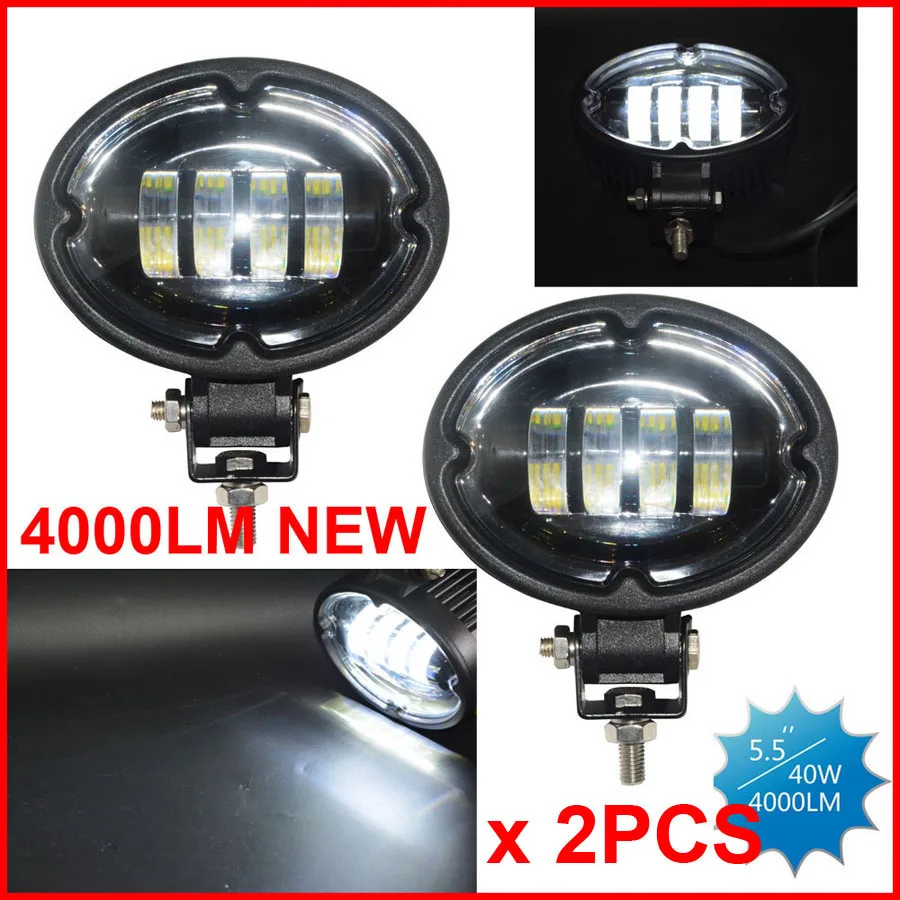

EMS 2PCS 5.5" 40W CRE LED Driving Work Light 8LED*5W Epistar Oval Offroad SUV ATV 4WD Flood Spread Beam 12/24V 4000LM 6K WHITE
