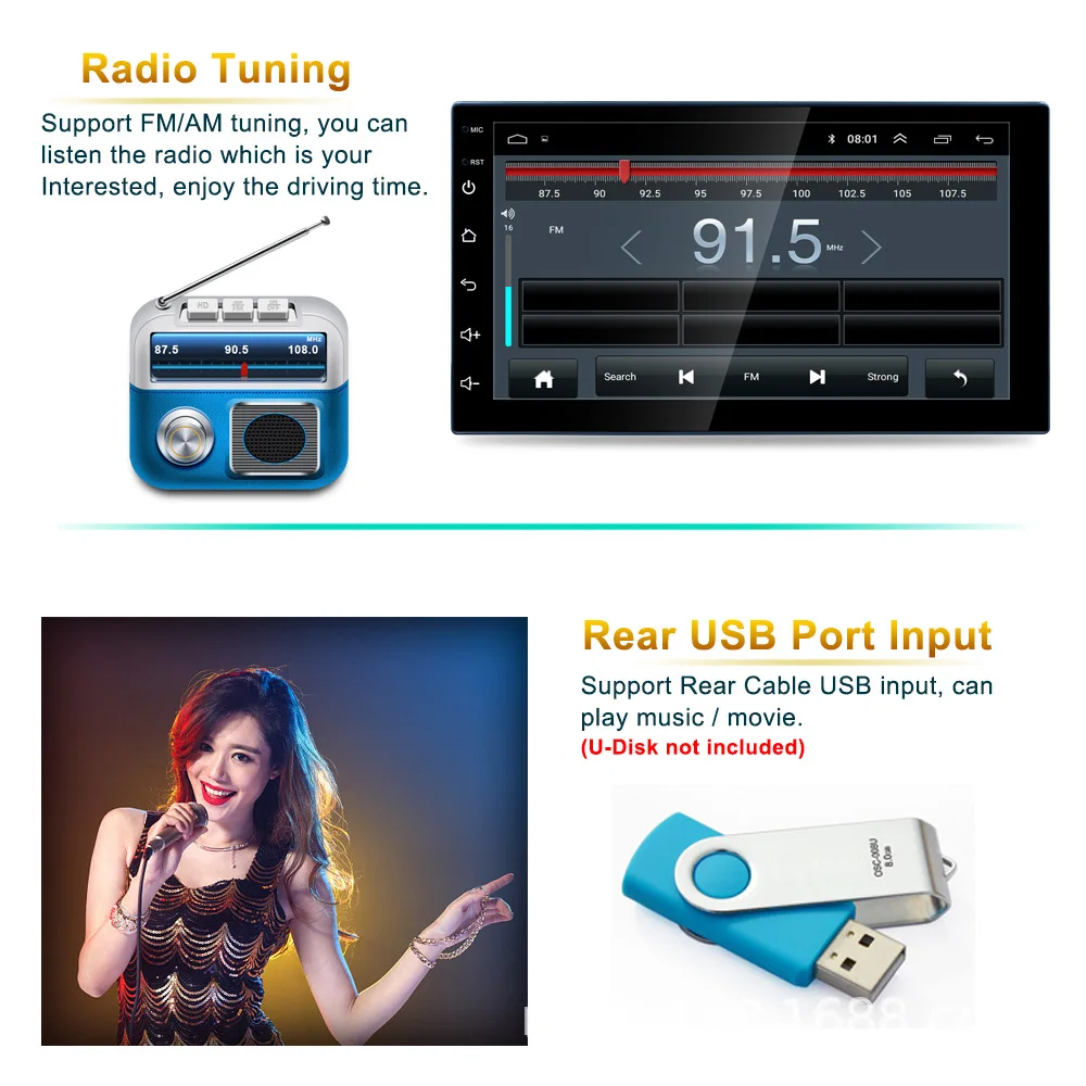 " HD Bluetooth Экран 2 Din Автомобильная Стереосистема радио FM AUX USB SD MP5 плеер вызова в режиме свободных рук Сенсорный экран обоих концах для подключения внешних устройств к автомобильной MP3