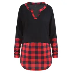 2018 Для женщин блузка Осень Новая мода длинный рукав Blusas Feminin плед v-образным вырезом Camisas де mujer Повседневное в Корейском стиле Camisas CYM и 40