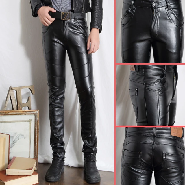 2017 New Brand Personality Men's Leather Pants Slim Male Clothing PU