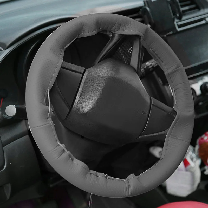 

Car Faux Leather Steering Wheel Cover DIY Braid Leather Steering Wheel with Needle&Thread Diameter 38cm Car Interior Accessories