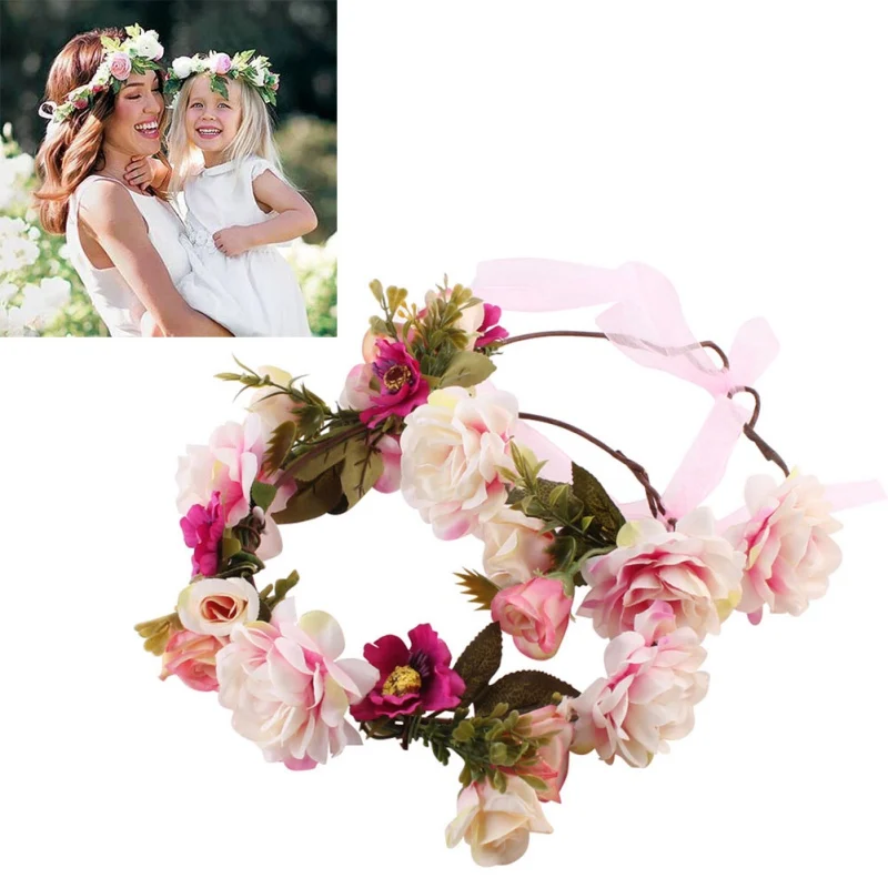 Headband Flower Crown Match Garland Hair Band Accessories for Mom anad Kids Flower Headband Newborn Baby Hot