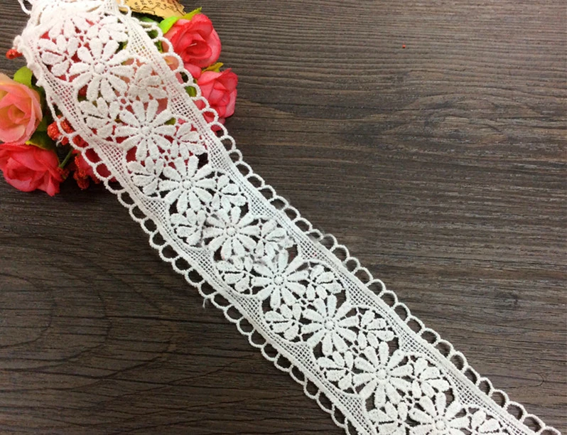 14 yard 4.5cm 1.77" wide ivory embroidered fabric tapes lace trim
