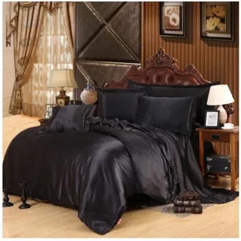 

Silk satin bedding set california king size queen full twin black sheets fitted duvet cover bedspread double bed in a bag 6pcs