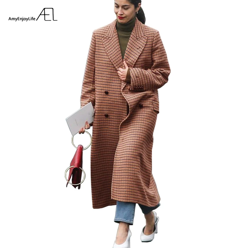 安い新品 Ael 女性用ウールの非常に長いチェックコート 厚く 暖かい ウール 大きなコート 冬の服 17 極上品 Www Guildtheatre Co Za