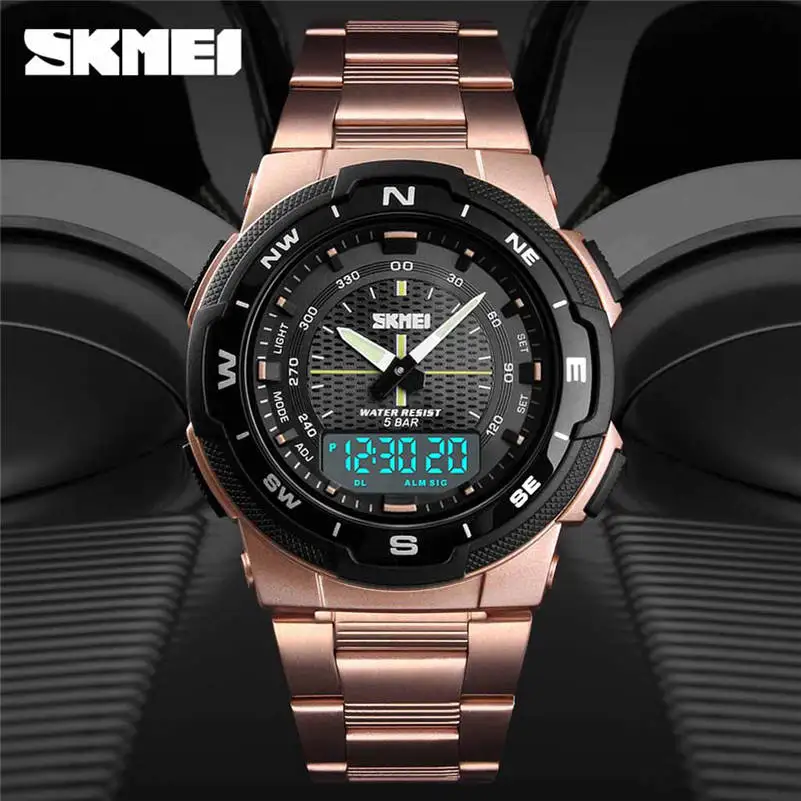 

New Brand Casual Fashion Business Watch Double Display Steel Belt Men Watch Analog Military Watches Relogio Masculino CC5