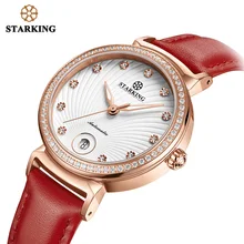 STARKING Women Watches Top Brand Luxury Stainless Steel Leather Casual Waterproof Wristwatch Gift for Wife Mechanical Watch Lady