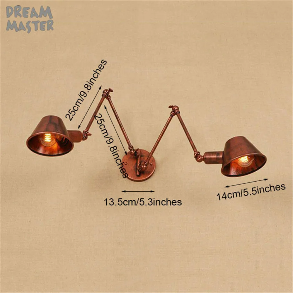 Designer adjustable wall lights antique modern industrial Long swing arm rust wall lamp E27 lights for Bathroom sconce fixture