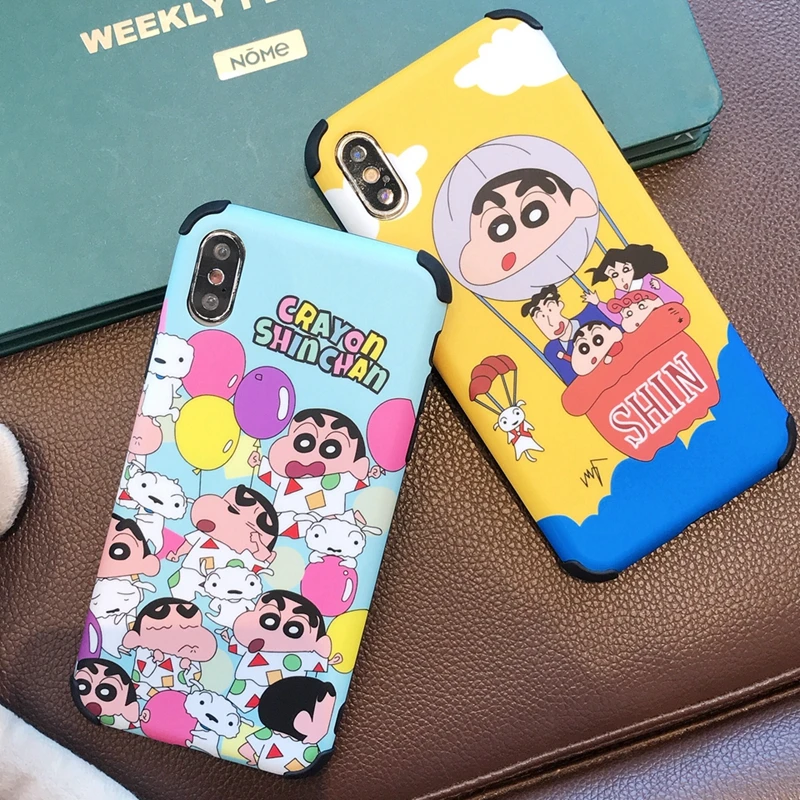 

Korean style Cartoon Airbag Matte Phone Case For Iphone 7 8 6 6s Plus Xs max Xr X Frosted Cute Crayon Shinchan Back cover shell