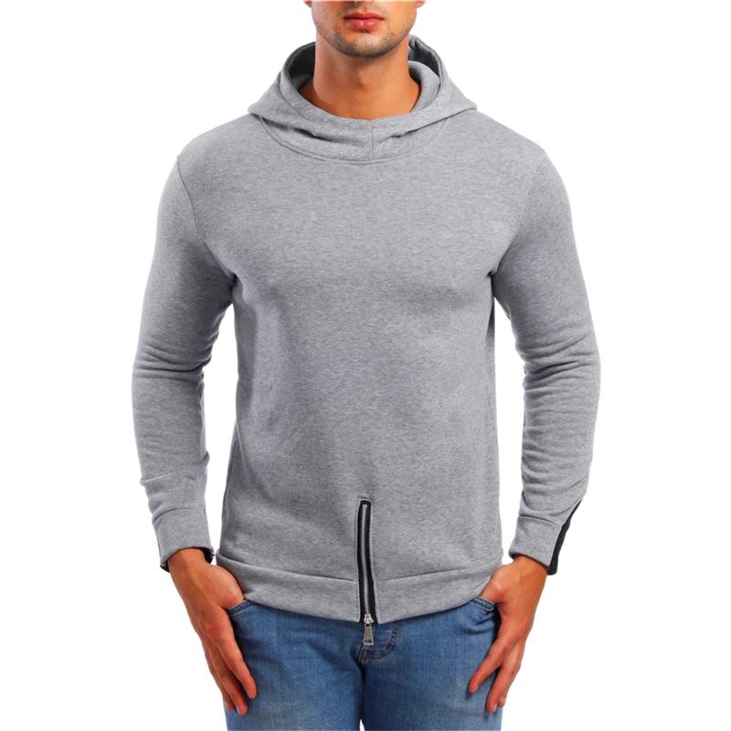 

2019 New Men's Solid Color Sweatshirt Front Slit Zipper Stitching Cuffs Hoodies Slim Hooded Sweatshirts Mens Coats Tracksuit