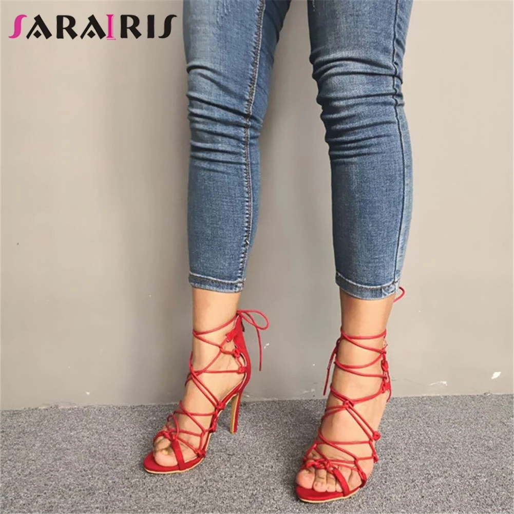 

Brand Design Big Size 35-47 Sexy Gladiator Women Shoes Woman cross-strap Summer Party Thin High Heels Shoes Woman Sandals