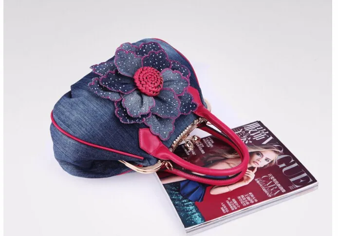 Брендовая женская сумка джинсовая Цветочная сумочка модная мягкая ручка органический хлопок без молнии женские сумки ZF9874