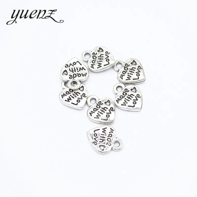 

YuenZ 40 pcs Heart Charms Letter "Made With Love" Metal Pendants For Antique Necklace Bracelet Jewelry Hand Made 12*10mm A73