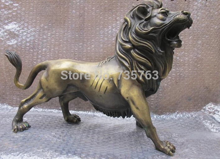 

00604 China Folk Bronze Copper ferocity Evil Fu Foo Dog Guardian Lion statue