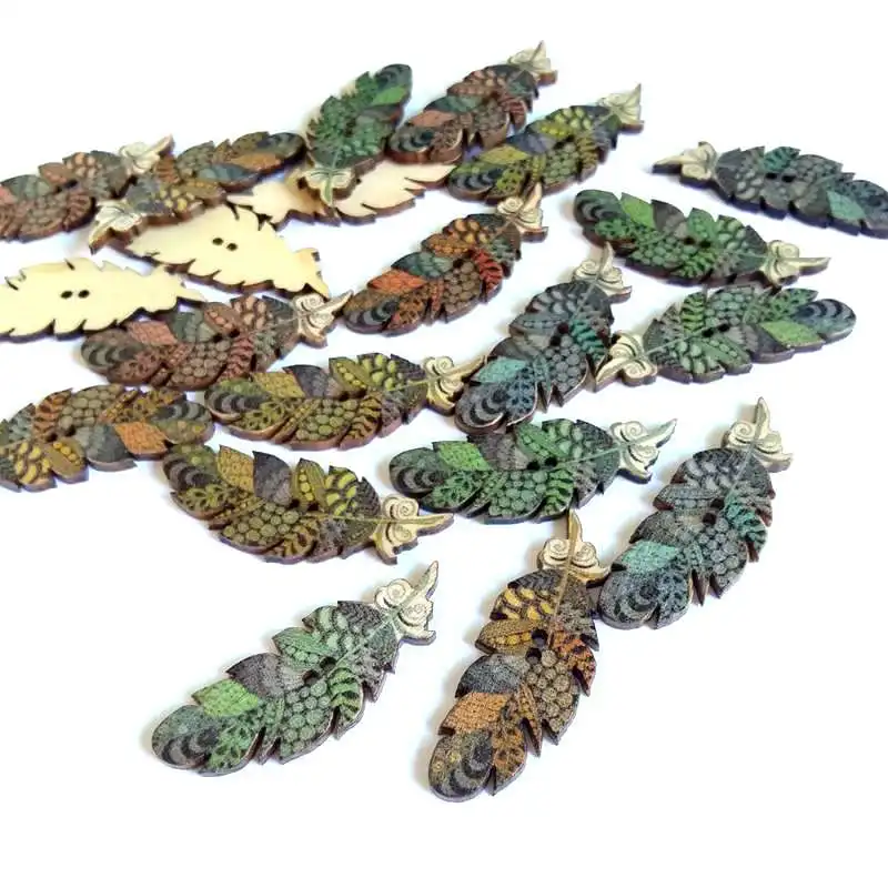 

20/50pcs/pack feather Pattern Wooden decorative Buttons For Sewing Handmade Scrapbooking Diy Crafts