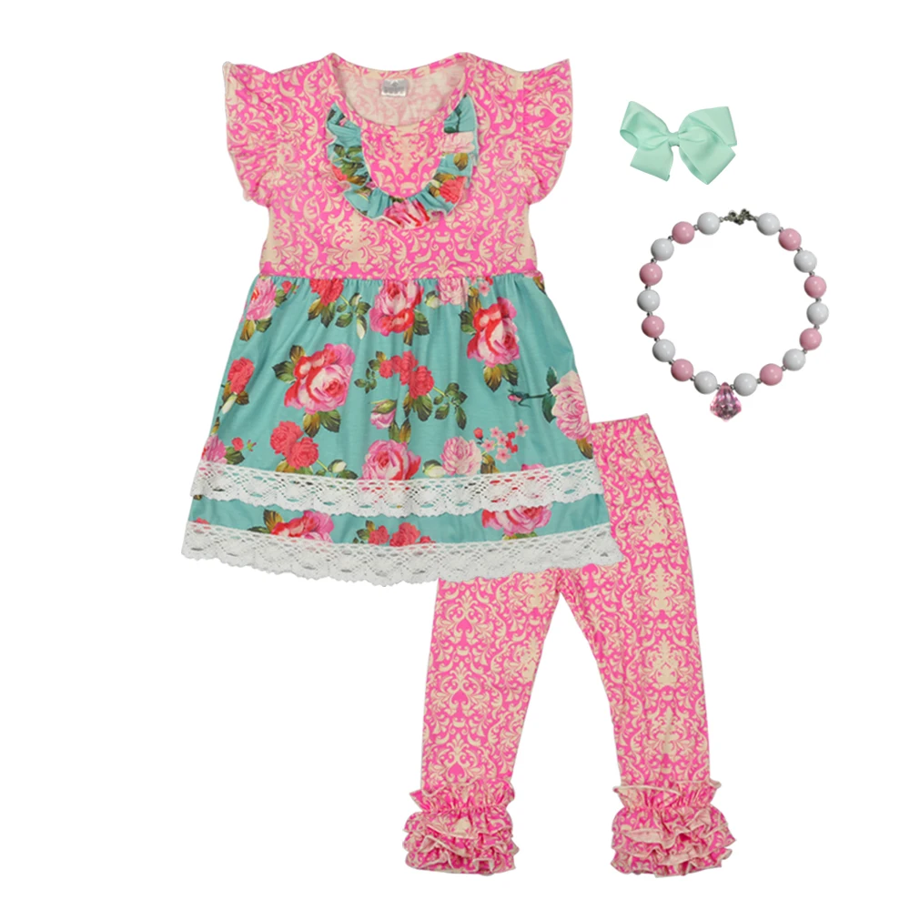 New Fashion Toddler Girls Boutique Clothing Print Dress Pink Ruffles