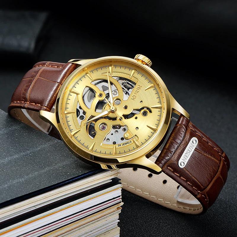 

Switzerland NESUN Dual Skeleton Luxury Brand Automatic Mechanical Men's Watches Sapphire Luminous Hands Waterproof Clock N9502-5