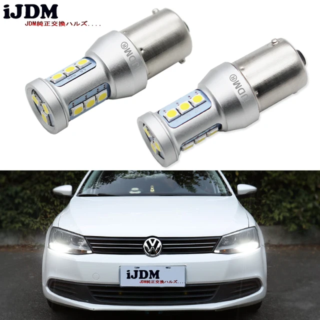 iJDM CANbus Error Free 1200 Lumens HID White 1156 7506 S25 LED Bulbs for Volkswagen MK6 Jetta Daytime Running Lights,6000K 12V 1