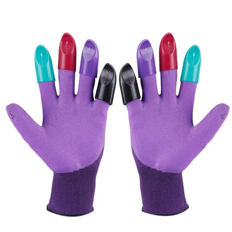 Purple 1 пара садовых перчаток ПУ Перчатки для копания с 8 ABS пластиковыми кончиками пальцев острые когти копать и Растительные Инструменты Многофункциональные садовые поставки - Цвет: Purple