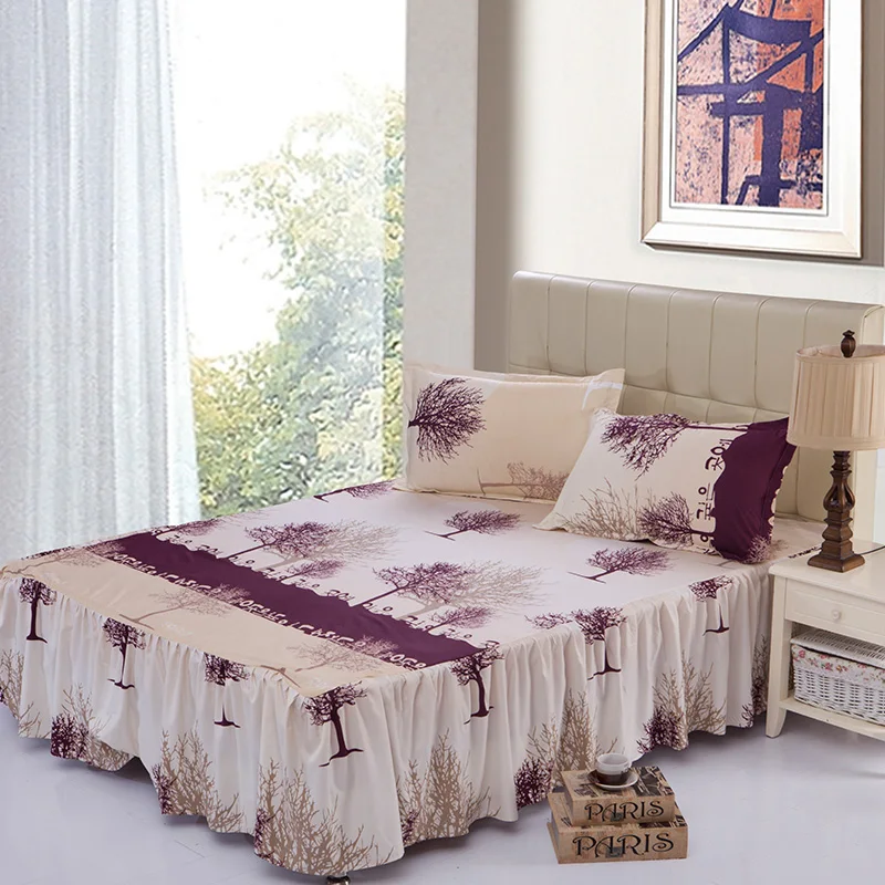 3pcs floral modern sheet set bed skirt pillow shams double full twin sheet set with bedskirt