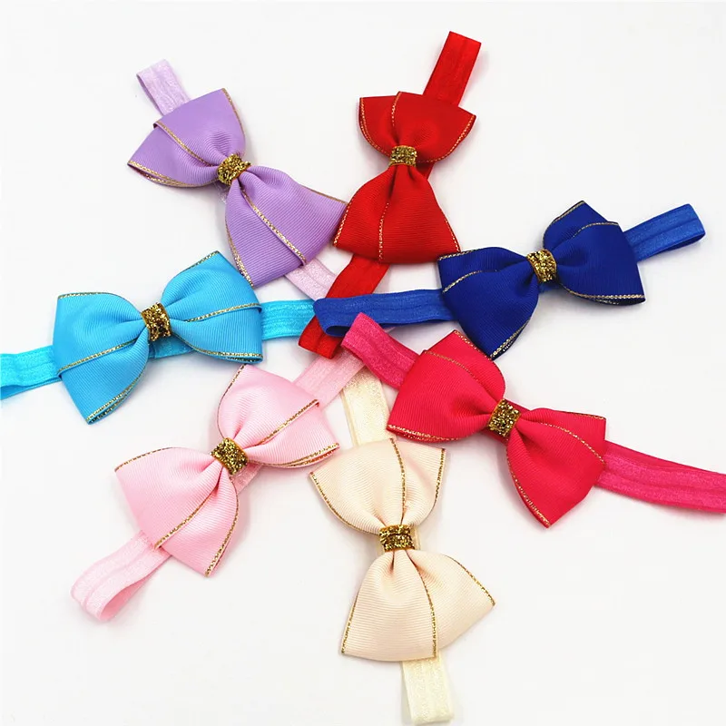

Fashion Infantile Girls Gold ribbon Bow Headband Kids 2018 Elastic Hair Band Girls Big Hair Bows Headbands Hair Accessories