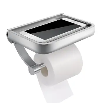 

Wall Mount Toilet Paper Holder Aluminum Tissue Paper Holder Toilet Roll Dispenser With Phone Storage Shelf for Bathroom Restroom