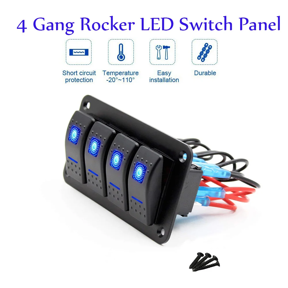 

Dual Led Light 12V~24V Rocker Switch Panel Car Boat Circuit Breaker Switch Panel with 4 /6 Gang Choose