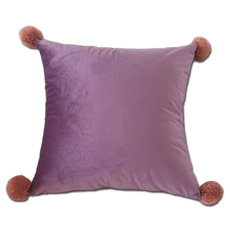 purple cushion cover Мягкие Роскошные Бархатные чехлы для подушек с пушистыми шариками, однотонные декоративные наволочки для дома, дивана, стула, Декор 45x45 см - Цвет: purple cushion cover