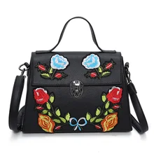 2017 Bolsa Nacional Bordado Floral de La Vendimia de Las Mujeres Bolsos de Cuero de Marca Famosa Mensajero Hombro de Las Mujeres Bolsos de Las Señoras Bolsos Sac