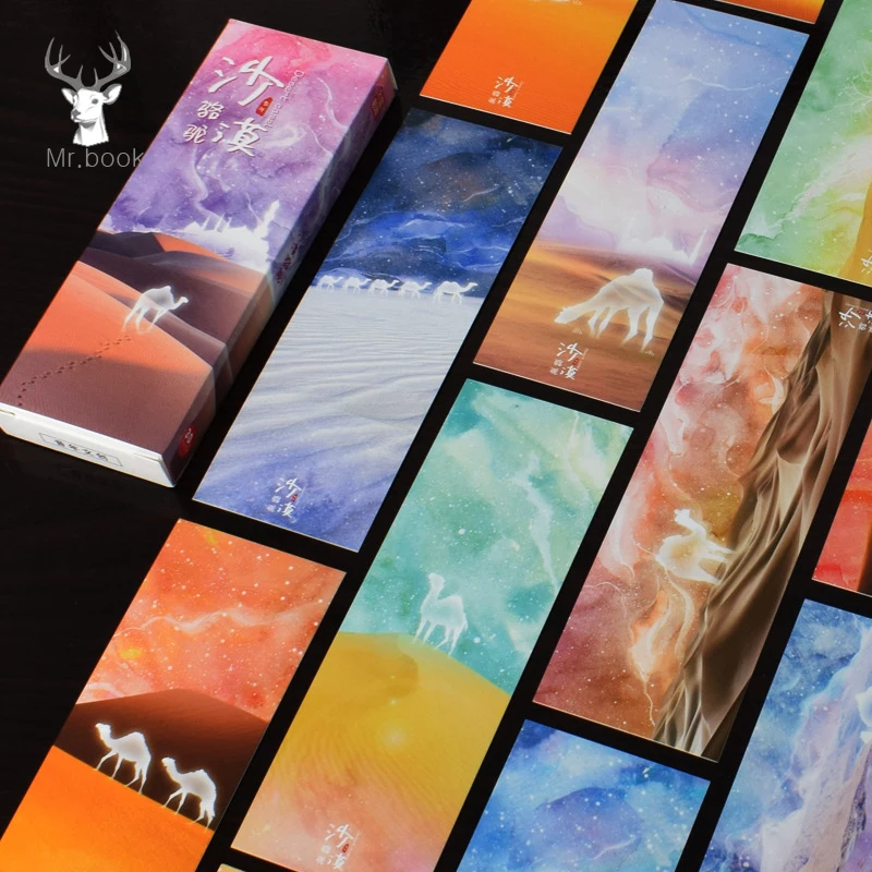 

30Pcs/set Desert Camel Bookmark Beautiful Starry Sky Message Cards Book Notes Paper Page Holder for Books School Office Supplies