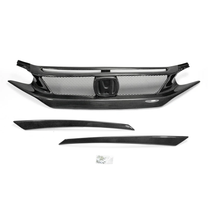 

For Honda 10th Generation Civic FC KG-Style Carbon Fiber Front Grill With Eyebrow Glossy Finish Bumper Grille And Eyelid Trim