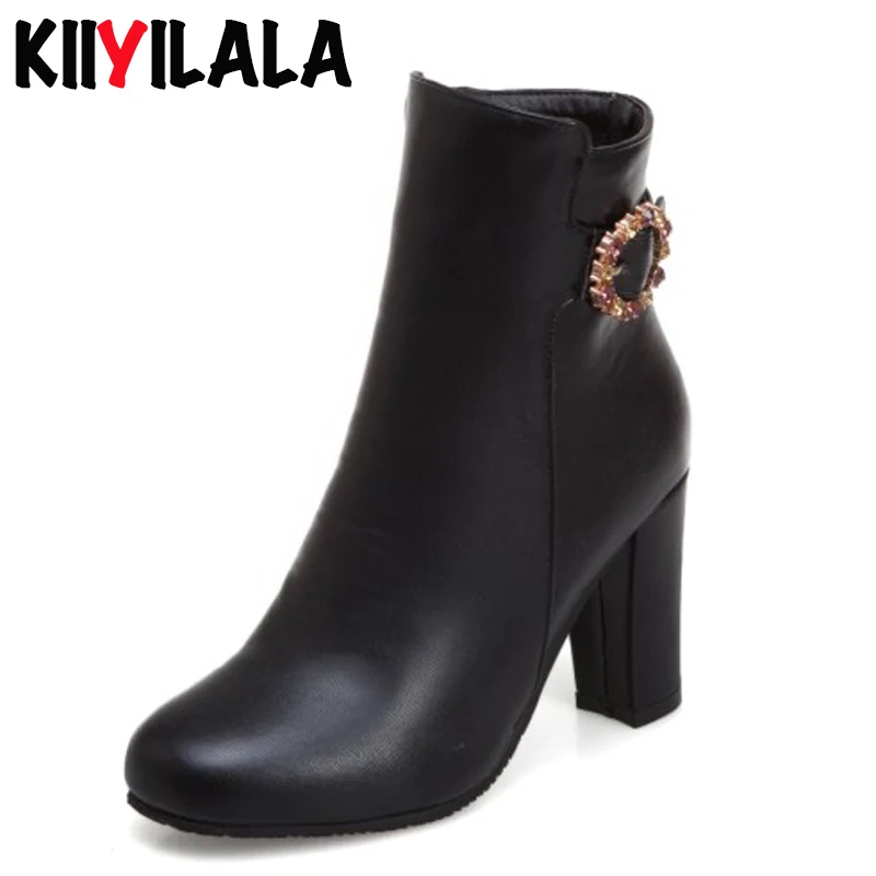 

Kiiyilala Square High Heel Chelsea Boots Women Shoes Ankle Boots Autumn Winter Shoes Round Toe Side Zipper Woman Boots Big Size