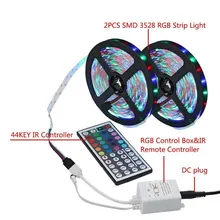 Водонепроницаемый 2x5 м 10 м 3528 SMD 600 светодиодный RGB светильник лампа Гибкая лента 44-клавишным цвета 12V 2A адаптер ИК-пульт дистанционного управления